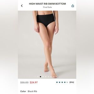 Athleta swim bottoms - black rib - high waist - brand new